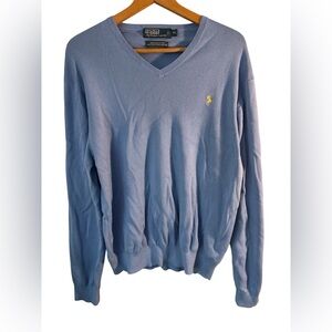 Polo Ralph Lauren Pale Blue V Neck XL 100 % pima cotton business casual Pony